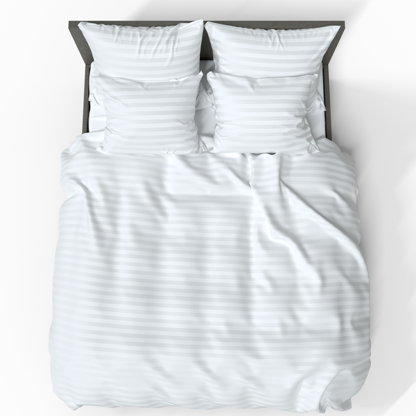 Handgefertigtes Premium-Bettwäsche-Set aus gestreiftem Satin-Baumwollstoff | White